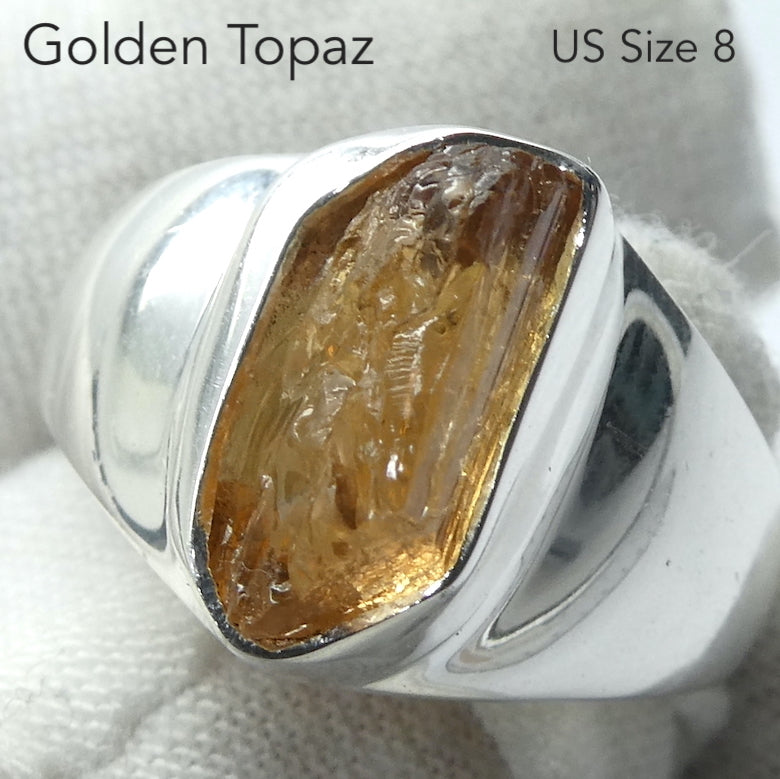 Golden Topaz Ring | Raw Gem Quality nugget | Solid Signet Style in 925 Sterling Silver | US Size 8 | AUS Size P1/2 | Scorpio Stone | Warm fulfilling healing energy | Emotional independence | Manifestation | Genuine Gems from Crystal Heart Melbourne since 1986