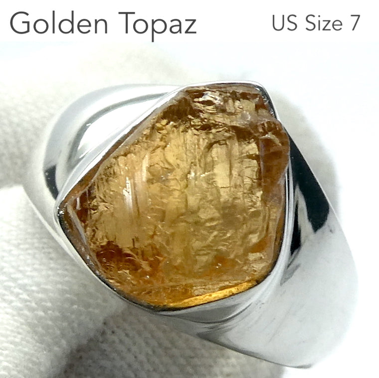 Topaz Ring, Golden, Raw Crystal, Size 7, 925 Silver, r2