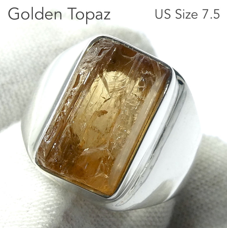 Golden Topaz Ring | Raw Gem Quality Crystal  | Solid Signet Style in 925 Sterling Silver | US Size 7.5 | AUS Size O1/2 | Scorpio Stone | Warm fulfilling healing energy | Emotional independence | Manifestation | Genuine Gems from Crystal Heart Melbourne since 1986