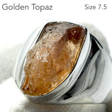 Load image into Gallery viewer, Golden Topaz Ring | Raw Gem Quality Crystal  | Solid Signet Style in 925 Sterling Silver | US Size 7.5 | AUS Size O1/2 | Scorpio Stone | Warm fulfilling healing energy | Emotional independence | Manifestation | Genuine Gems from Crystal Heart Melbourne since 1986