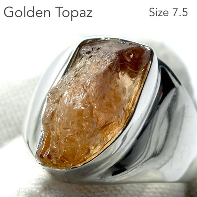 Golden Topaz Ring | Raw Gem Quality Crystal  | Solid Signet Style in 925 Sterling Silver | US Size 7.5 | AUS Size O1/2 | Scorpio Stone | Warm fulfilling healing energy | Emotional independence | Manifestation | Genuine Gems from Crystal Heart Melbourne since 1986