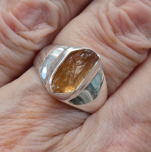 Golden Topaz Ring | Raw Gem Quality nugget | Solid Signet Style in 925 Sterling Silver | Scorpio Stone | Warm fulfilling healing energy | Emotional independence | Manifestation | Genuine Gems from Crystal Heart Melbourne since 1986