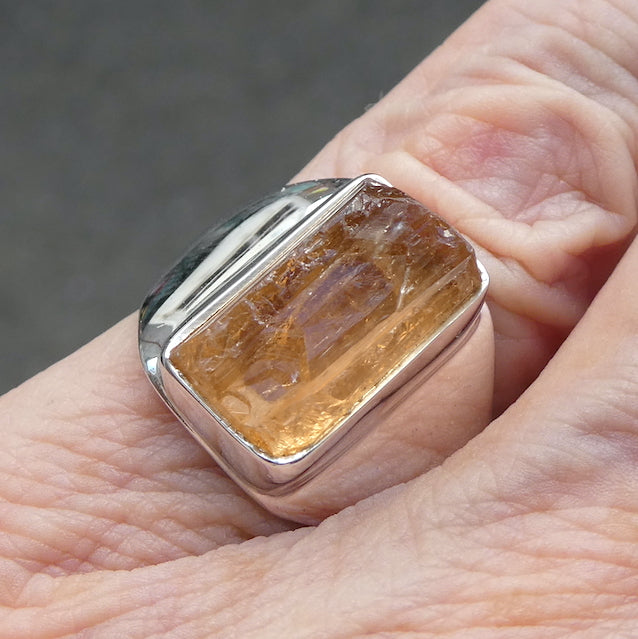 Golden Topaz Ring | Raw Gem Quality Crystal  | Solid Signet Style in 925 Sterling Silver | US Size 7.5 | AUS Size O1/2 | Scorpio Stone | Warm fulfilling healing energy | Emotional independence | Manifestation | Genuine Gems from Crystal Heart Melbourne since 1986