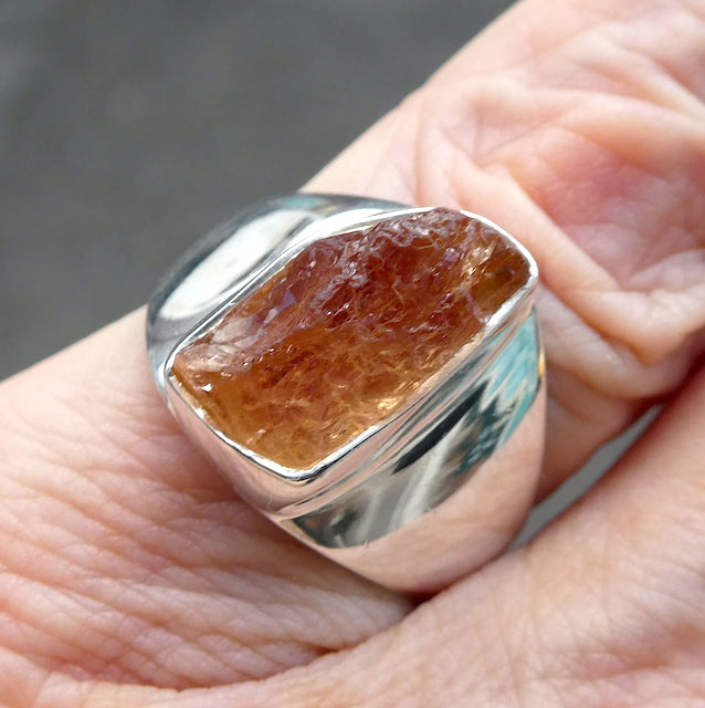 Golden Topaz Ring | Raw Gem Quality Crystal  | Solid Signet Style in 925 Sterling Silver | US Size 7.5 | AUS Size O1/2 | Scorpio Stone | Warm fulfilling healing energy | Emotional independence | Manifestation | Genuine Gems from Crystal Heart Melbourne since 1986