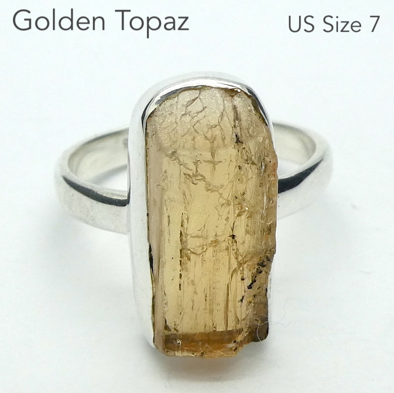 Golden Topaz Ring | Nice Clear Raw Crystal  | Bezel Set | Open Back |  925 Sterling Silver | US Size 7 | AUS Size N1/2 | Scorpio Stone | Warm fulfilling healing energy | Emotional independence | Manifestation | Genuine Gems from Crystal Heart Melbourne since 1986