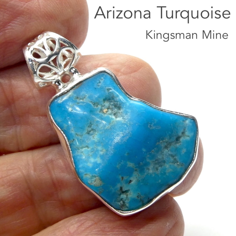 Arizona Turquoise Pendant, Kingsman Mine, Freeform Nugget, 925 Silver
