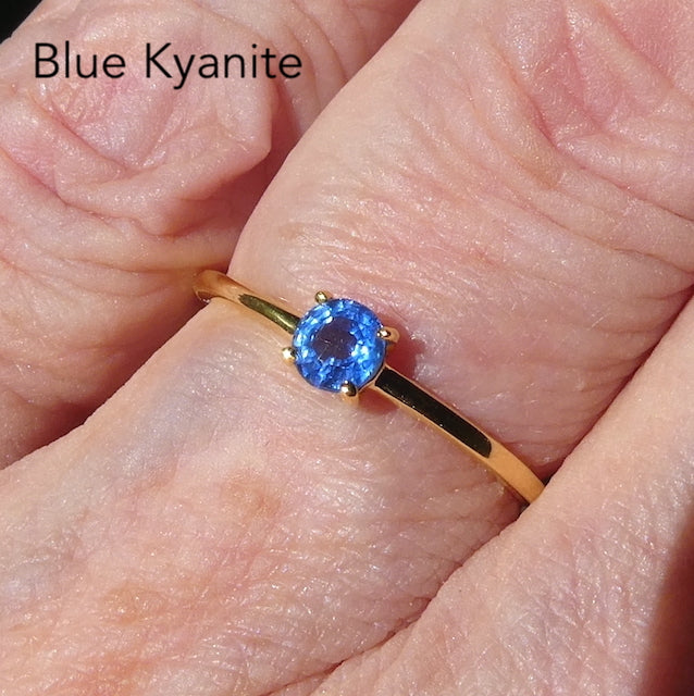 Blue Kyanite Ring, Faceted Round, Vermeil, 925 Silver, R1G