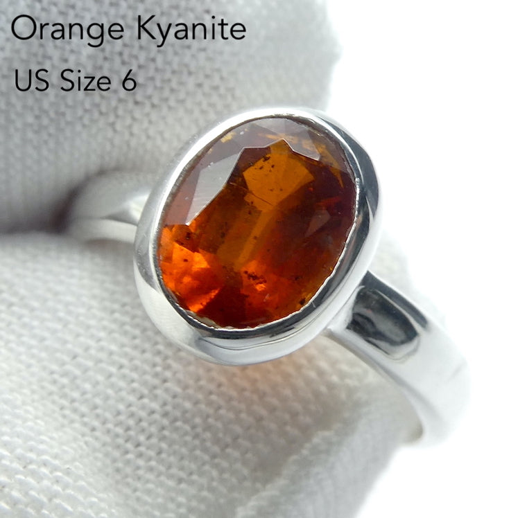Kyanite Ring, Mandarin Orange Gemstone, Faceted Oval, 925 Silver, r1
