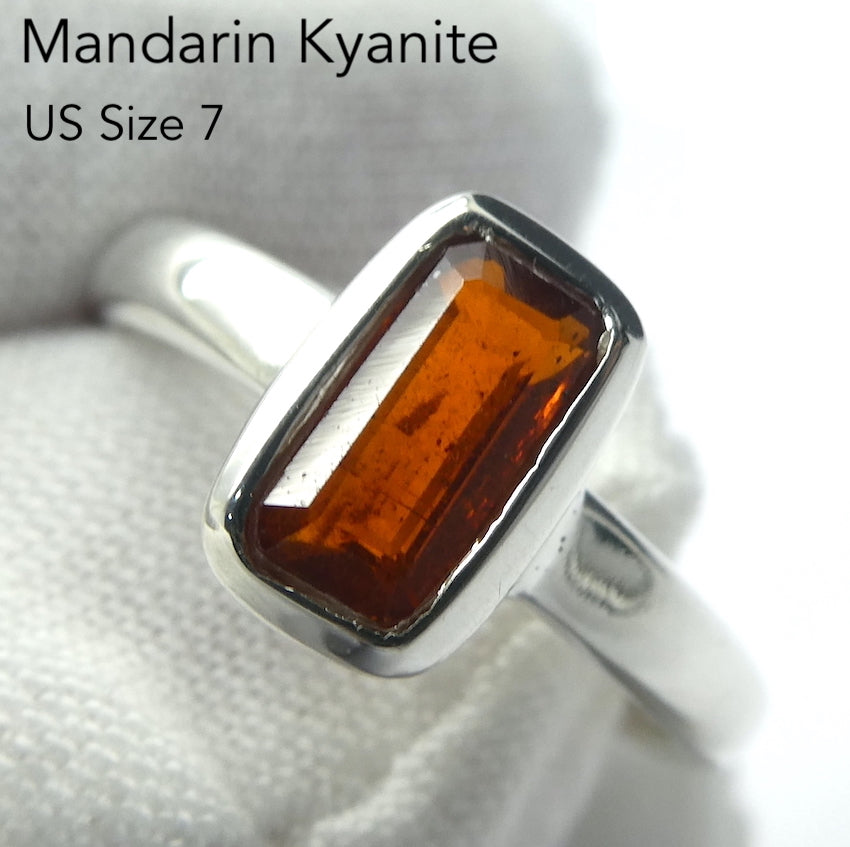 Kyanite Ring | Mandarin Orange Gemstone |  Faceted Oblong | 925 Sterling Silver | US Size 7 | AUS Size N1/2 | Stimulating Mental and Physical Energy | Uplift and protect the Heart | Deflect negative energy | Genuine Gems from Crystal Heart Melbourne Australia since 1986
