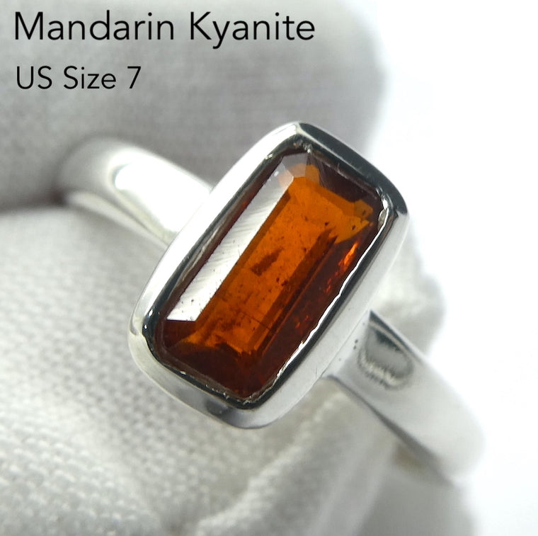 Kyanite Ring, Mandarin Faceted Oblong, 925 Silver, r3