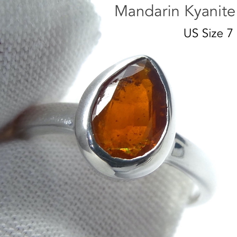 Kyanite Ring, Mandarin Faceted Teardrop, 925 Silver, r4