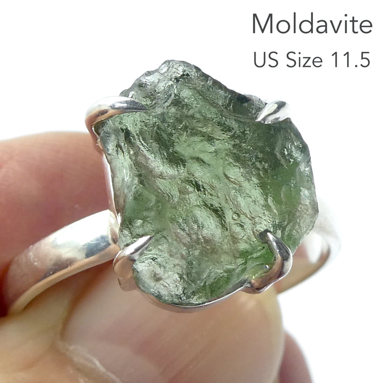 Moldavite Ring, Raw Nugget, Claw Set, 925 Silver r6