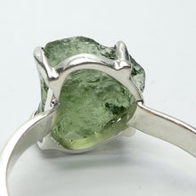 Load image into Gallery viewer, Raw Natural Moldavite Ring | 925 Sterling Silver | Claw Set | Open back | US Size 11.5 | AUS Size W1/2 | Green Obsidian | CZ Republic | Intense Personal Heart Transformation | Scorpio Stone | Genuine Gems from Crystal Heart Melbourne Australia since 1986