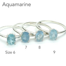 Load image into Gallery viewer, Aquamarine Ring | Faceted Oval | Dainty claw set solitaire | 925 Sterling Silver |  US Size 6, 7, 8, 9 |  Emotional uplifts calm and strength | Genuine Gemstones from Crystal Heart Melbourne Australia since 1986
