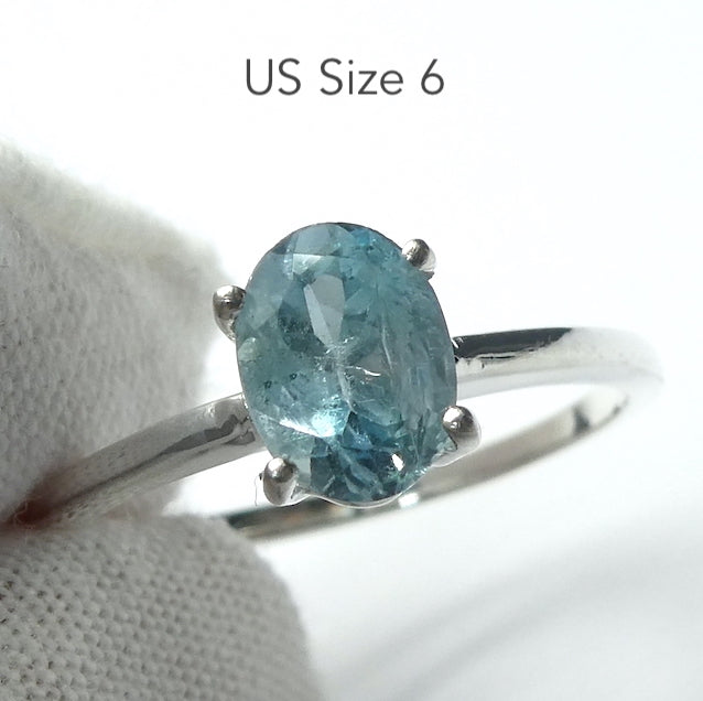 Aquamarine Ring | Faceted Oval | Dainty claw set solitaire | 925 Sterling Silver |  US Size 6, 7, 8, 9 |  Emotional uplifts calm and strength | Genuine Gemstones from Crystal Heart Melbourne Australia since 1986