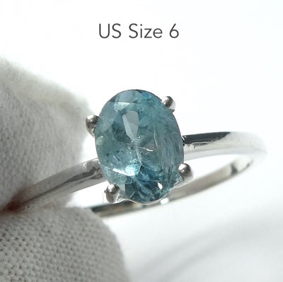 Aquamarine Ring | Faceted Oval | Dainty claw set solitaire | 925 Sterling Silver |  US Size 6, 7, 8, 9 |  Emotional uplifts calm and strength | Genuine Gemstones from Crystal Heart Melbourne Australia since 1986