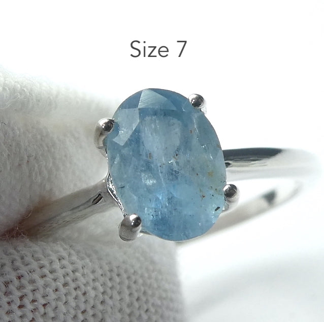 Aquamarine Ring | Faceted Oval | Dainty claw set solitaire | 925 Sterling Silver |  US Size 6, 7, 8, 9 |  Emotional uplifts calm and strength | Genuine Gemstones from Crystal Heart Melbourne Australia since 1986