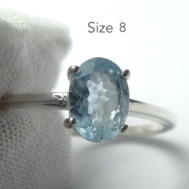 Aquamarine Ring | Faceted Oval | Dainty claw set solitaire | 925 Sterling Silver |  US Size 6, 7, 8, 9 |  Emotional uplifts calm and strength | Genuine Gemstones from Crystal Heart Melbourne Australia since 1986