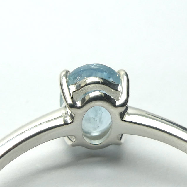 Aquamarine Ring | Faceted Oval | Dainty claw set solitaire | 925 Sterling Silver |  US Size 6, 7, 8, 9 |  Emotional uplifts calm and strength | Genuine Gemstones from Crystal Heart Melbourne Australia since 1986