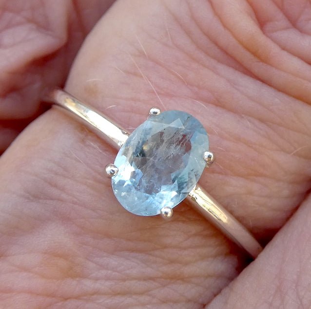 Aquamarine Ring | Faceted Oval | Dainty claw set solitaire | 925 Sterling Silver |  US Size 6, 7, 8, 9 |  Emotional uplifts calm and strength | Genuine Gemstones from Crystal Heart Melbourne Australia since 1986