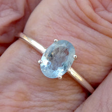 Load image into Gallery viewer, Aquamarine Ring | Faceted Oval | Dainty claw set solitaire | 925 Sterling Silver |  US Size 6, 7, 8, 9 |  Emotional uplifts calm and strength | Genuine Gemstones from Crystal Heart Melbourne Australia since 1986