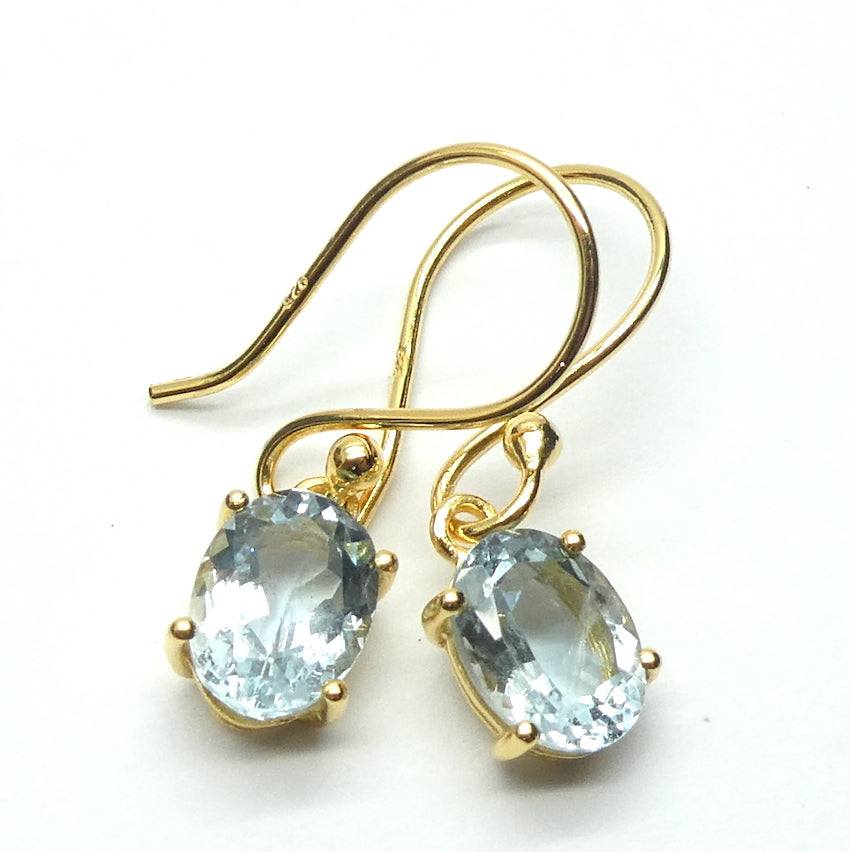 Aquamarine Earrings | Faceted Ovals | Dainty claw set | 18 kt Gold Plated 925 Sterling Silver | Vermeil |  Emotional uplifts calm and strength | Genuine Gemstones from Crystal Heart Melbourne Australia since 1986