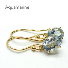 Load image into Gallery viewer, Aquamarine Earrings | Faceted Ovals | Dainty claw set | 18 kt Gold Plated 925 Sterling Silver | Vermeil |  Emotional uplifts calm and strength | Genuine Gemstones from Crystal Heart Melbourne Australia since 1986