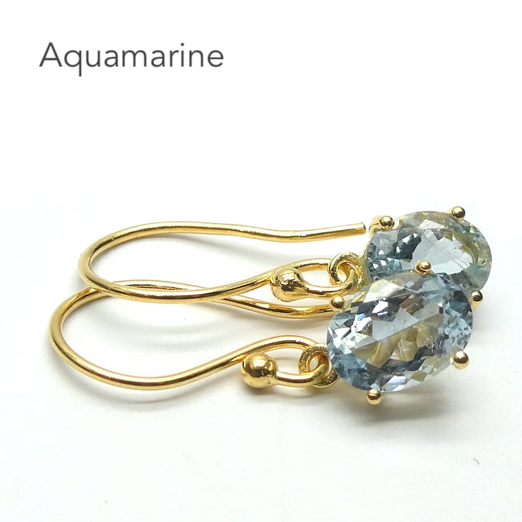 Aquamarine Earrings, Faceted Ovals, Vermeil, 18Kt Gold on 925 Silver
