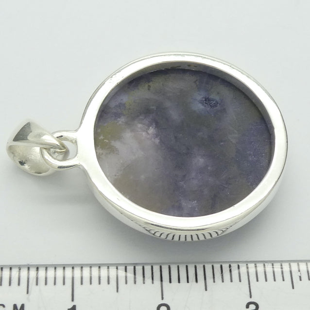 Violet Flame Opal Pendant | Round Cabochon | Mexico | 925 Sterling Silver | Bezel Set | Open Back | White Opal with Violet Surge | Spiritual Vision | Rest and Recharge | Patience in Action | Genuine Gems from Crystal Heart Melbourne Australia since 1986