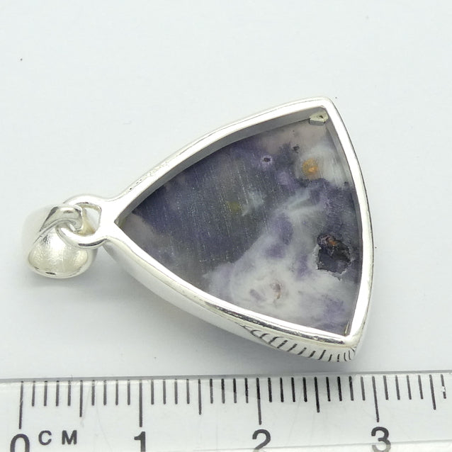 Violet Flame Opal Pendant | Triangle Cabochon | Mexico | 925 Sterling Silver | Bezel Set | Open Back | White Opal with Violet Surge | Spiritual Vision | Rest and Recharge | Patience in Action | Genuine Gems from Crystal Heart Melbourne Australia since 1986