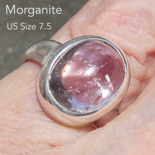 Load image into Gallery viewer, Morganite Ring Teardrop Cabochon | Pink Beryl | Good Color &amp;Translucency | 925 Sterling Silver | Besel Set | Comfy Curved Bezel | US Size 7.5 | AUS Size O1/2 | Divine Love | Libra Stone | Genuine Gems from Crystal Heart Melbourne Australia since 1986