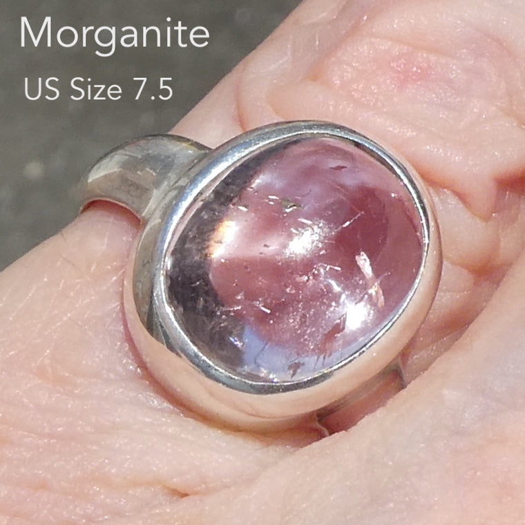 Morganite Ring, Pink Beryl, Oval Cabochon, 925 Sterling Silver, p4