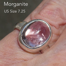 Load image into Gallery viewer, Morganite Ring Oval Cabochon | Pink Beryl | Good Color &amp;Translucency | 925 Sterling Silver | Besel Set | Comfy Curved Bezel | US Size 7.25 | AUS Size O | Divine Love | Libra Stone | Genuine Gems from Crystal Heart Melbourne Australia since 1986