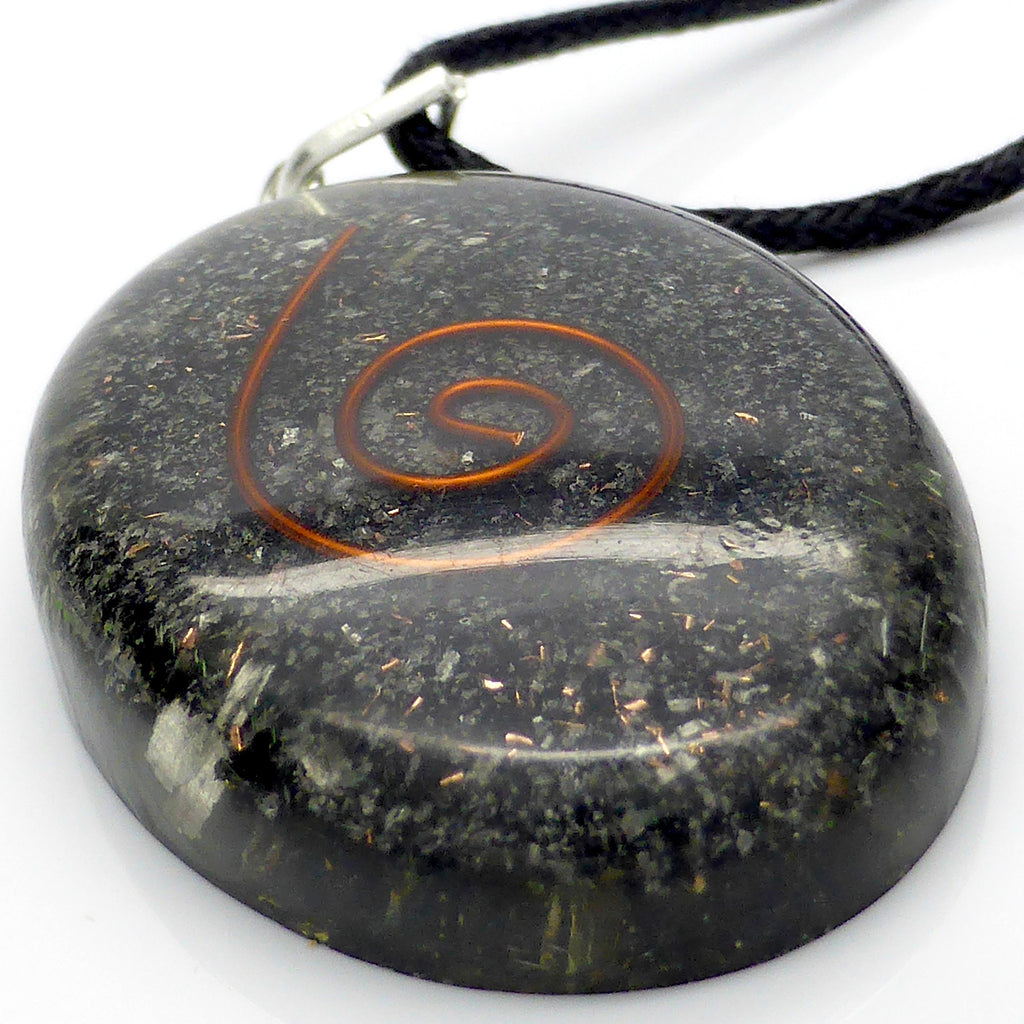 Orgone Crystal Pendant | Black Tourmaline Chips in Orgonite Oval | Shield Radiation Protect from Negative energy | Attract Prana Ch'i Qi | Includes black cotton cord | Crystal Heart Australian Alternative Megastore est. 1986
