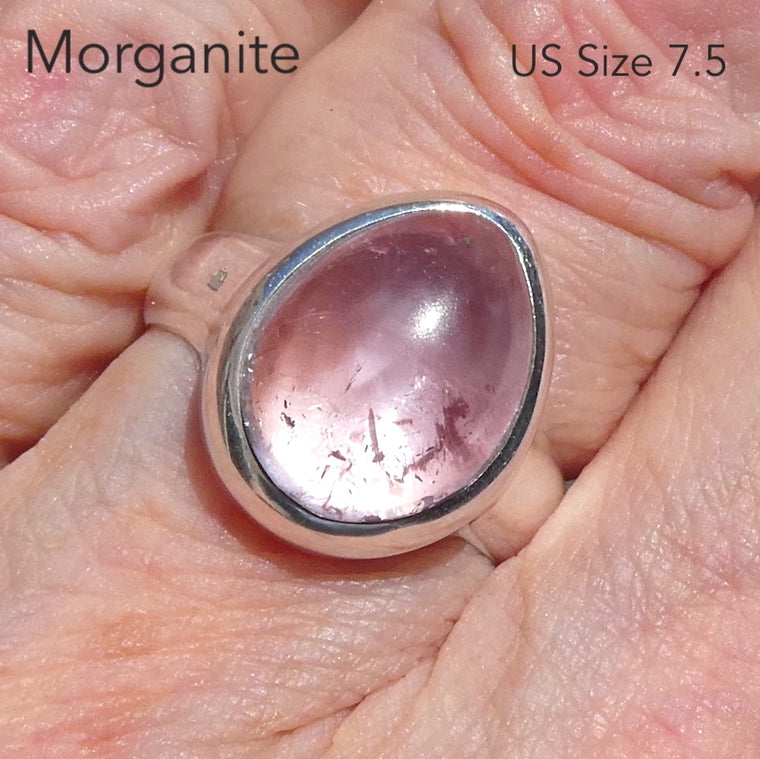 Morganite Ring, Pink Beryl, Teardrop Cabochon, 925 Sterling Silver, p5