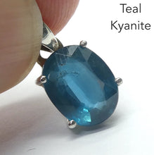Load image into Gallery viewer, Blue Teal Kyanite Pendant | Faceted Oval | 925 Sterling Silver | String Claw Setting | Uplift and protect the Heart and Emotions | Taurus Libra Aries Gemstone | Genuine Gemstones from Crystal Heart Melbourne Australia since 1986
