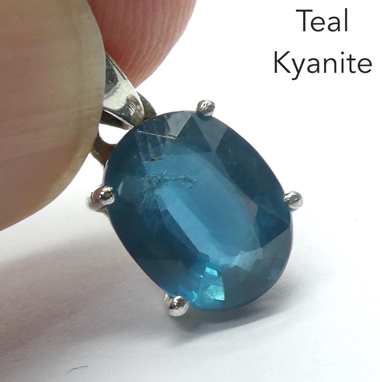 Kyanite Pendant, Teal Faceted Oval, 925 Silver, r1