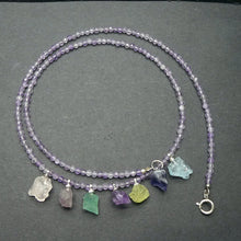 Load image into Gallery viewer, 45 cms Faceted Amethyst Beads Necklace with Raw Gemstone Nuggets of Peridot, Aquamarine, Amethyst, Morganite, Iolite, Apatite, Pink Tanzanite | Genuine gemstones from Crystal Heart Melbourne Australia since 1986