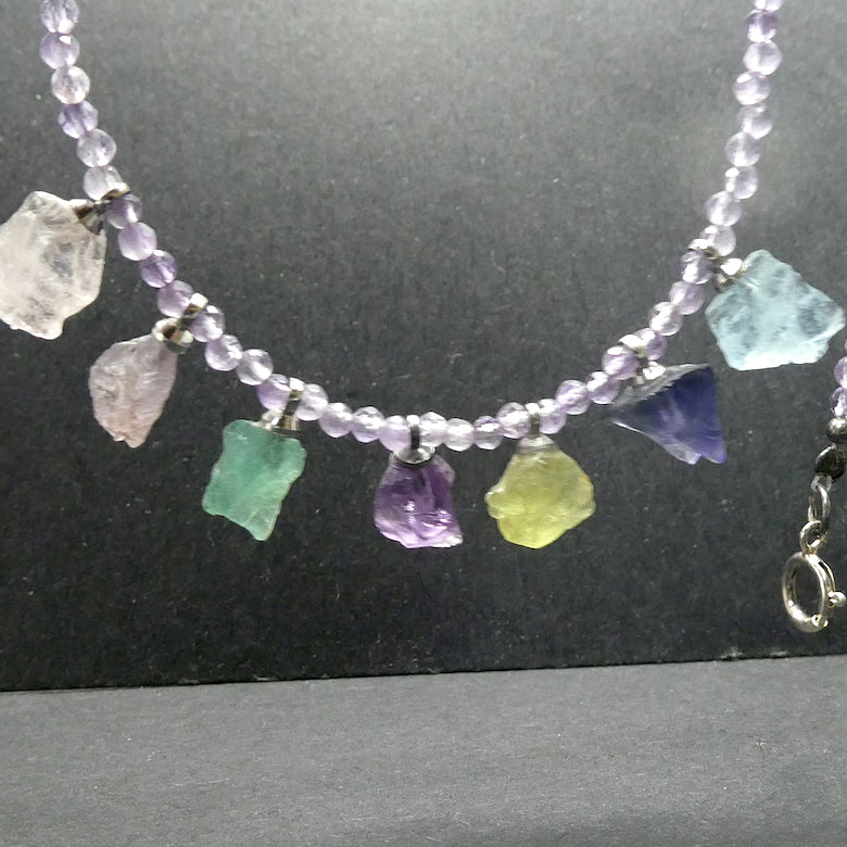 45 cms Faceted Amethyst Beads Necklace with Raw Gemstone Nuggets of Peridot, Aquamarine, Amethyst, Morganite, Iolite, Apatite, Pink Tanzanite | Genuine gemstones from Crystal Heart Melbourne Australia since 1986