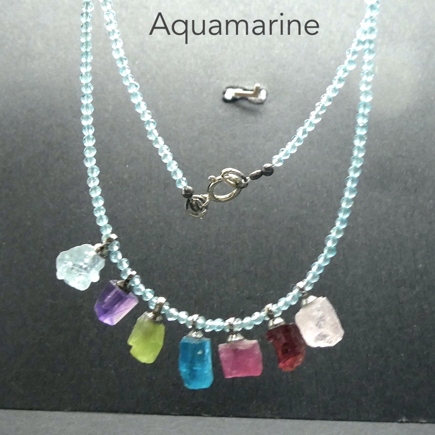 45 cms Faceted Aquamarine Beads Necklace with Raw Gemstone Nuggets of Aquamarine, Amethyst, Peridot, Blue Apatite, Ruby, Garnet and Morganite | Genuine gemstones from Crystal Heart Melbourne Australia since 1986