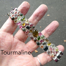 Load image into Gallery viewer, Tourmaline Bracelet | Stunning Cabochons | 3 Stones wide | Red and pink Rubellite | Yellow Gold | Blue Indicolite | Green | 925 Sterling Silver | Genuine Gems from Crystal Heart Melbourne Australia since 1986
