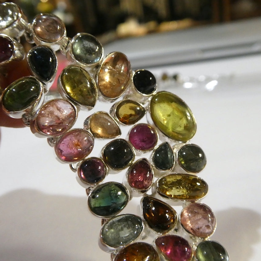 Tourmaline Necklace | Stunning Cabochons | Red and pink Rubellite | Yellow Gold | Blue Indicolite | Green | 925 Sterling Silver | Genuine Gems from Crystal Heart Melbourne Australia since 1986