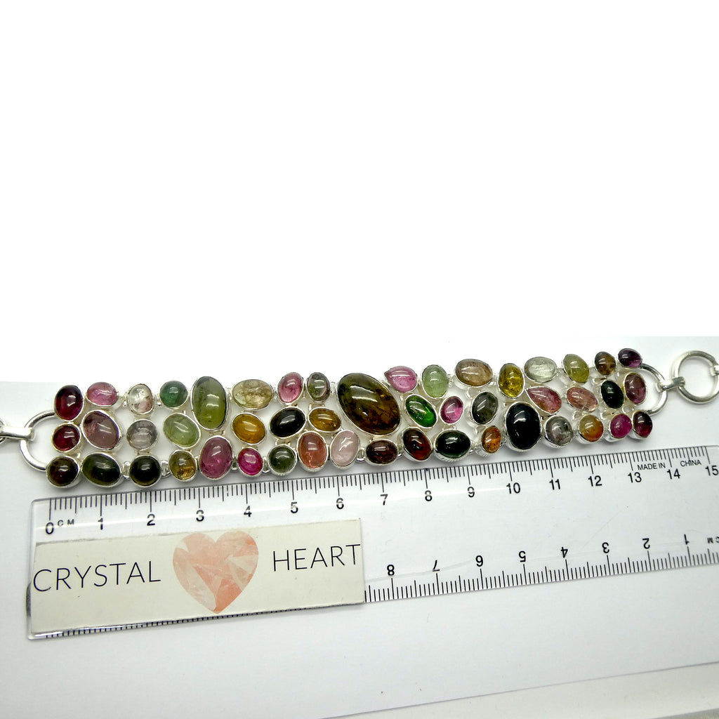 Tourmaline Bracelet | Stunning Cabochons | 3 Stones wide | Red and pink Rubellite | Yellow Gold | Blue Indicolite | Green | 925 Sterling Silver | Genuine Gems from Crystal Heart Melbourne Australia since 1986