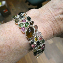 Load image into Gallery viewer, Tourmaline Rainbow Bracelet, Beautiful Cabochons, mixed colours, 925 Silver