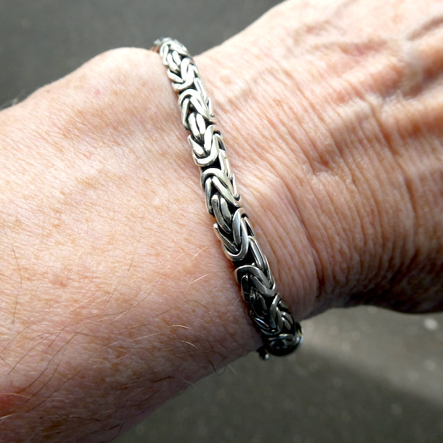 Silver Bracelet, 22 cm, Safety Clasp, Byzantine Weave, 925 Sterling Silver kp3