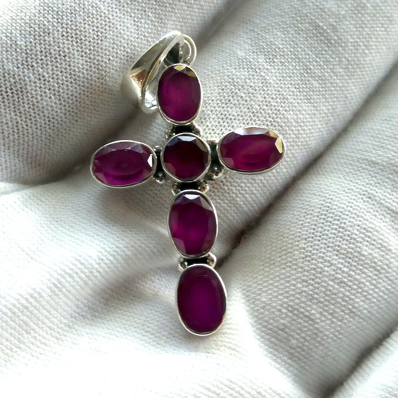 Cross Pendant | Medium Size | Bezel Set Gemstones | 925 Sterling Silver | Amethyst | Ruby | Moonstone | Pearl Genuine Gems from Crystal Heart Melbourne Australia since 1986