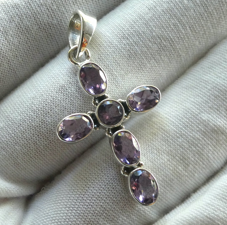 Cross Pendant | Medium Size | Bezel Set Gemstones | 925 Sterling Silver | Amethyst | Ruby | Moonstone | Pearl Genuine Gems from Crystal Heart Melbourne Australia since 1986