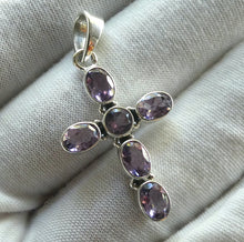 Load image into Gallery viewer, Cross Pendant | Medium Size | Bezel Set Gemstones | 925 Sterling Silver | Amethyst | Ruby | Moonstone | Pearl Genuine Gems from Crystal Heart Melbourne Australia since 1986