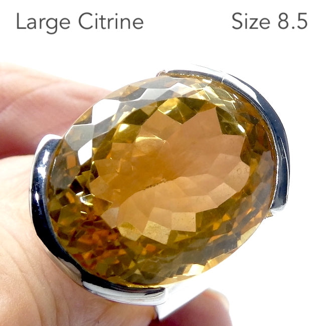 Citrine Ring, Large Faceted Oval, 925 Silver K1