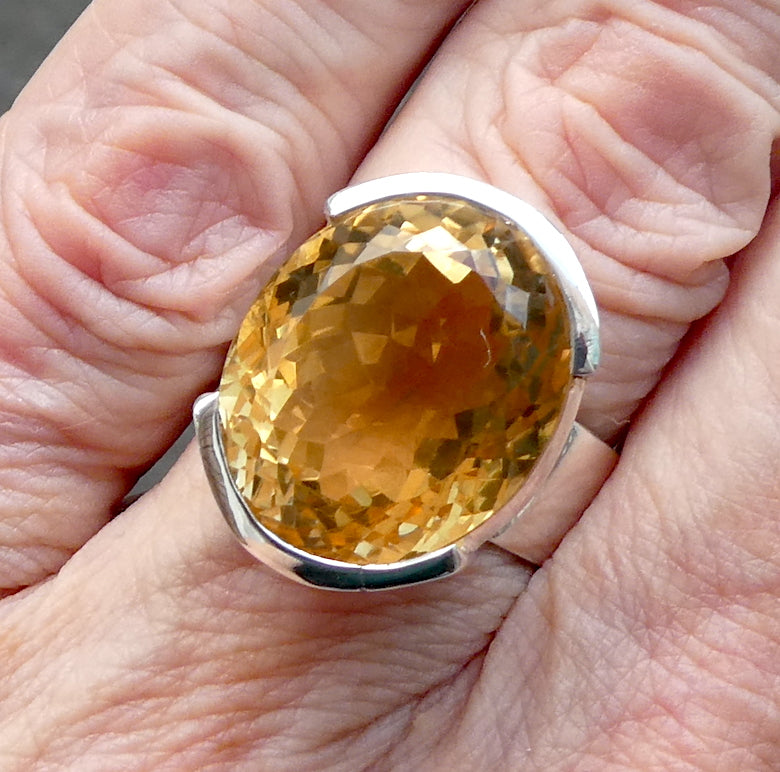 Citrine Ring | Very Large Faceted Oval | 925 Sterling Silver | Besel Set |  US Size 8.5 | AUS Size Q1/2 | Natural Unheated Large stones, flawless, constant colour  | Abundant Energy Repel Negativity | Aries Gemini Leo Libra | Genuine Gems from Crystal Heart Melbourne Australia  since 1986